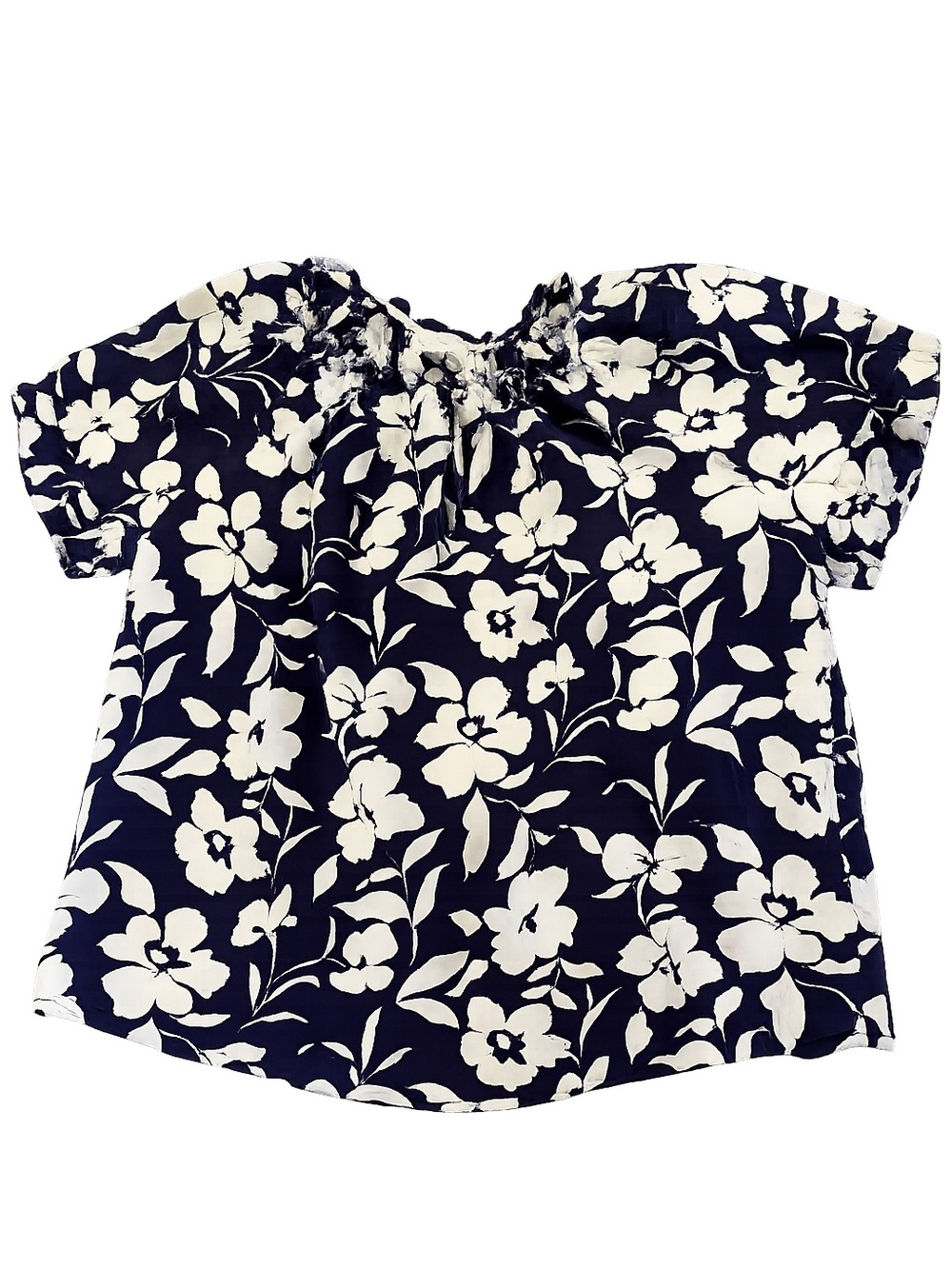 Velvet by Graham & Spencer Navy Floral Blouse Women’s Medium Peasant Top Boho - Picture 2 of 8